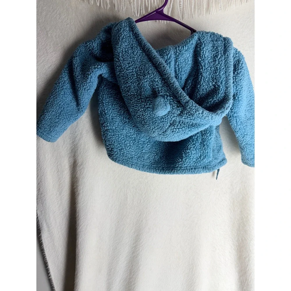 Eddie Bauer Kids Blue Sherpa Fleece Full Zip Hooded Jacket Bear Ears Size 12M
